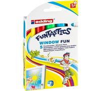 edding 16 - marcador de ventanas para niños - set de 5 -colores brillantes-para pintar de forma divertida en cristales,ventanas,espejos-se puede limpiar en húmedo,se borra de los tejidos, no es tóxico