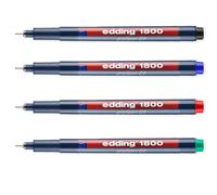 Edding 1800 Dibujo Pluma Pigmento Forro 0.1mm Negro, Azul, Rojo, Verde Pack De 4