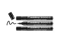 edding 2000 C marcador permanente - negro - 3 rotuladores - punta redonda 1,5-3mm - indeleble de secado rápido - resistente al agua y a los borrones - cartón, plástico, madera, metal, tela - universal