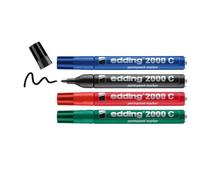 edding 2000 C marcador permanente - negro rojo azul verde - 4 rotuladores universales - punta redonda - indeleble de secado rápido - resistente al agua y a los borrones - cartón plástico madera metal