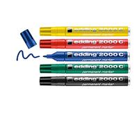edding 2000 C marcador permanente - rojo, azul, verde, amarillo, negro - juego de 5 - punta redonda - indeleble de secado rápido resistente al agua y a los borrones - cartón plástico madera metal