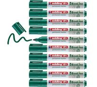 edding 21 EcoLine marcador permanente - verde - 10 rotuladores - punta redonda 1,5-3mm - indeleble de secado rápido - resistente al agua y los borrones - cartón plástico madera metal tela - universal