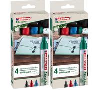 Edding 21 EcoLine marcador permanente - multicolor - juego de 4 rotuladores - punta redonda 1,5-3mm - indeleble, secado rápido - resistente al agua - cartón, plástico, madera, metal - universal