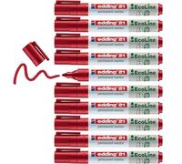 edding 21 EcoLine marcador permanente - rojo - 10 rotuladores - punta redonda 1,5-3mm - indeleble de secado rápido - resistente al agua y los borrones - cartón plástico madera metal tela - universal