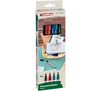 Edding 25-4-S - Pack de 4 Marcadores Permanentes - Punta Redonda 1 mm - Negro/Azul/Rojo/Verde