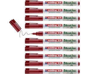 edding 25 EcoLine marcador permanente - rojo - 10 rotuladores - punta redonda 1 mm - indeleble de secado rápido - resistente al agua y los borrones - cartón, plástico, madera, metal, tela - universal