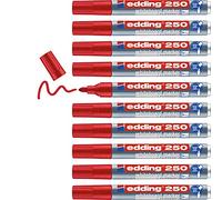 edding 250 marcador para pizarras blancas - rojo - 10 rotuladores - punta redonda 1,5-3 mm - rotulador para pizarra blanca, borrado en seco - pizarra blanca, flipchart, tablón de notas - recargable