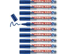 edding 250 marcador para pizarras blancas - azul - 10 rotuladores - punta redonda 1,5-3 mm - rotulador para pizarra blanca, borrado en seco - pizarra blanca, flipchart, tablón de notas - recargable