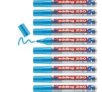 edding 250 marcador para pizarras blancas - azul claro - 10 rotuladores - punta redonda 1,5-3 mm - rotulador para pizarra blanca, borrado en seco - pizarra blanca, flipchart, tablón de notas