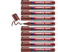 edding 300 marcador permanente - marrón - 10 rotuladores- punta redonda 1,5-3 mm - resistente al agua, de secado rápido, rotuladores indelebles - para cartón, plástico, vidrio, madera, metal