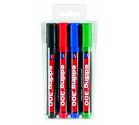 edding 300 marcador permanente - negro, rojo, azul, verde - 4 rotuladores- punta redonda 1,5-3 mm - resistente al agua, de secado rápido,rotuladores indelebles - para cartón,plástico,vidrio,madera
