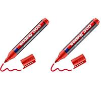 edding 300 marcador permanente - rojo - 1 rotulador- punta redonda 1,5-3 mm - resistente al agua, de secado rápido, rotuladores indelebles - para cartón, plástico, vidrio, madera, metal (Paquete de 2)