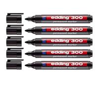 edding 300 rotuladores permanentes Industry - Punta redonda - Etiquetado de cartón, metal, goma y cristal, negro (1,5-3 mm, 5 unidades) 100263
