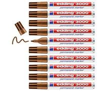 edding 3000 marcador permanente - ocre - 10 rotuladores - punta redonda 1,5-3 mm - indeleble de secado rápido - resistente al agua y a los borrones - cartón, plástico, madera, metal - universal