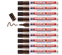 edding Marcador permanente 3000 – Marrón oscuro, 10 rotuladores, punta 1,5–3 mm, indeleble