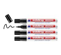edding 3000 marcador permanente - negro - 4 rotuladores - punta redonda 1,5-3 mm - indeleble de secado rápido - resistente al agua y a los borrones - cartón, plástico, madera, metal, tela - universal