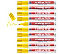 edding 3000 marcador permanente - amarillo - 10 rotuladores - punta redonda 1,5-3 mm - indeleble de secado rápido - resistente al agua y a los borrones - universal