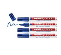 edding 3000 marcador permanente - azul - 4 rotuladores - punta redonda 1,5-3 mm - indeleble de secado rápido - resistente al agua y a los borrones - cartón, plástico, madera, metal, tela - universal