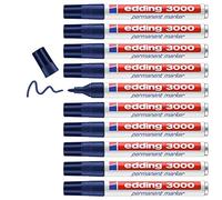 edding 3000 marcador permanente - azul acero - 10 rotuladores - punta redonda 1,5-3 mm - indeleble de secado rápido - resistente al agua y a los borrones - cartón, plástico, madera, metal - universal