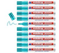 edding 3000 marcador permanente - azul turquesa - 10 rotuladores - punta redonda 1,5-3 mm - indeleble de secado rápido - resistente al agua y a los borrones - cartón plástico madera metal - universal