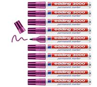edding 3000 marcador permanente - magenta - 10 rotuladores - punta redonda 1,5-3 mm - indeleble de secado rápido - resistente al agua y a los borrones - cartón plástico madera metal tela - universal
