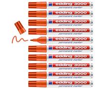 edding 3000 marcador permanente - naranja - 10 rotuladores - punta redonda 1,5-3 mm - indeleble de secado rápido - resistente al agua y a los borrones - cartón, plástico, madera, metal - universal