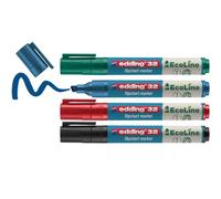 edding 32 EcoLine marcador para flipcharts - multicolor - juego de 4 rotuladores - punta biselada de 1,5-3 mm - rotulador para escribir, dibujar sobre papel - recargable, no traspasa, no mancha