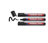 edding 330 marcador permanente - negro - 3 rotuladores- punta biselada 1-5 mm - resistente al agua, de secado rápido, rotuladores indelebles - para cartón, plástico, vidrio, madera, metal
