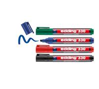Edding 330-4 Marcadores Permanentes - Negro - Rojo - Azul - Verde - Punta biselada 1-5 mm