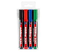 edding Marcador permanente 330 – 4 colores (negro,rojo,azul,verde) – punta biselada 1-5 mm