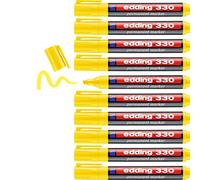Edding 330 marcador permanente - amarillo - 10 rotuladores- punta biselada 1-5 mm - resistente al agua, de secado rápido, rotuladores indelebles - para cartón, plástico, vidrio, madera, metal