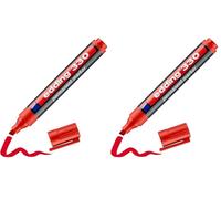 Edding 330 marcador permanente - rojo - 1 rotulador- punta biselada 1-5 mm - resistente al agua, de secado rápido, rotuladores indelebles - para cartón, plástico, vidrio, madera, metal (Paquete de 2)
