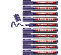 edding 330 marcador permanente - violeta - 10 rotuladores- punta biselada 1-5 mm - resistente al agua, de secado rápido, rotuladores indelebles - para cartón, plástico, vidrio, madera, metal