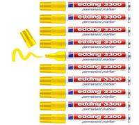 edding 3300 marcador permanente - amarillo - 10 rotuladores - punta biselada 1-5 mm - indeleble de secado rápido - resistente al agua y a los borrones - cartón,plástico,madera, metal,tela -universal