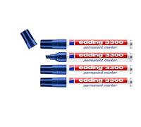edding 3300 marcador permanente - azul - 4 rotuladores - punta biselada 1-5 mm - indeleble de secado rápido - resistente al agua y a los borrones - cartón, plástico, madera, metal, tela - universal