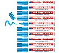 edding 3300 marcador permanente - azul claro - 10 rotuladores - punta biselada 1-5 mm - indeleble de secado rápido -resistente al agua y a los borrones -cartón,plástico,madera,metal, tela - universal