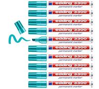 edding 3300 marcador permanente - azul turquesa - 10 rotuladores - punta biselada 1-5 mm - indeleble de secado rápido - resistente al agua y a los borrones - cartón, plástico, madera, metal, tela