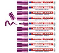 edding 3300 marcador permanente - magenta - 10 rotuladores - punta biselada 1,5-3 mm - indeleble de secado rápido - resistente al agua y a los borrones - cartón plástico madera metal tela - universal