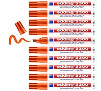 edding 3300 marcador permanente - naranja - 10 rotuladores - punta biselada 1-5 mm - indeleble de secado rápido - resistente al agua y a los borrones - cartón, plástico, madera, metal, tela-universal