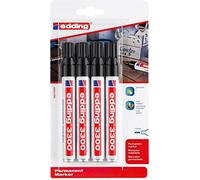 edding 3300 marcador permanente - negro - 4 rotuladores - punta biselada 1-5 mm - indeleble de secado rápido - resistente al agua y a los borrones - cartón, plástico, madera, metal, tela - universal