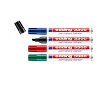 edding 3300 marcador permanente - negro, rojo, azul, verde - juego de 4 - punta biselada 1-5 mm - indeleble de secado rápido - resistente al agua y a los borrones - cartón, plástico,madera,metal,tela