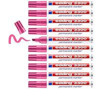 edding 3300 marcador permanente - rosa - 10 rotuladores - punta biselada 1-5 mm - indeleble de secado rápido - resistente al agua y a los borrones - cartón, plástico, madera, metal, tela - universal