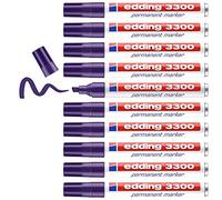 edding 3300 marcador permanente - violeta - 10 rotuladores - punta biselada 1-5 mm - indeleble de secado rápido - resistente al agua y a los borrones - cartón, plástico, madera, metal,tela-universal