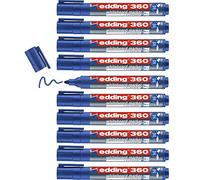 edding Marcadores 360 para pizarra blanca, pack 10 azul, punta 1,5-3 mm, borrado en seco, recargable
