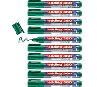 edding 360 marcador para pizarras blancas - verde - 10 rotuladores - punta redonda 1,5-3 mm - rotulador para pizarra blanca, borrado en seco - pizarra blanca, flipchart, tablón de notas - recargable