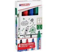 edding 383 marcador para flipcharts - juego de 4 - negro, rojo, azul, verde - punta biselada de 1-5 mm - rotulador para escribir, dibujar y marcar sobre papel - recargable, no traspasa, no mancha