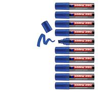 edding 390 marcador permanente - azul - 10 rotuladores - punta biselada ancha 4-12 mm - resistente al agua, secado rápido - multiuso, universal - para cartón, plástico, madera, metal, vidrio, lienzo