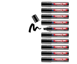 edding 390 marcador permanente - negro - 10 rotuladores - punta biselada ancha 4-12 mm - resistente al agua, secado rápido - multiuso, universal - para cartón, plástico, madera, metal, vidrio, lienzo