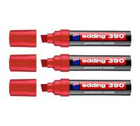 edding 390 marcador permanente - rojo - 1 rotulador - punta biselada ancha 4-12 mm - resistente al agua, secado rápido - multiuso, universal - para cartón, plástico, madera, metal, vidrio, lienzo
