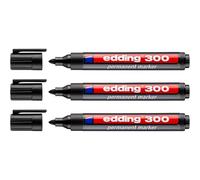 Edding 4-300001 300 Industry Rotulador permanente (punta redonda, para cartón, metal, goma y cristal, 1,5-3 mm, 3 unidades), color negro